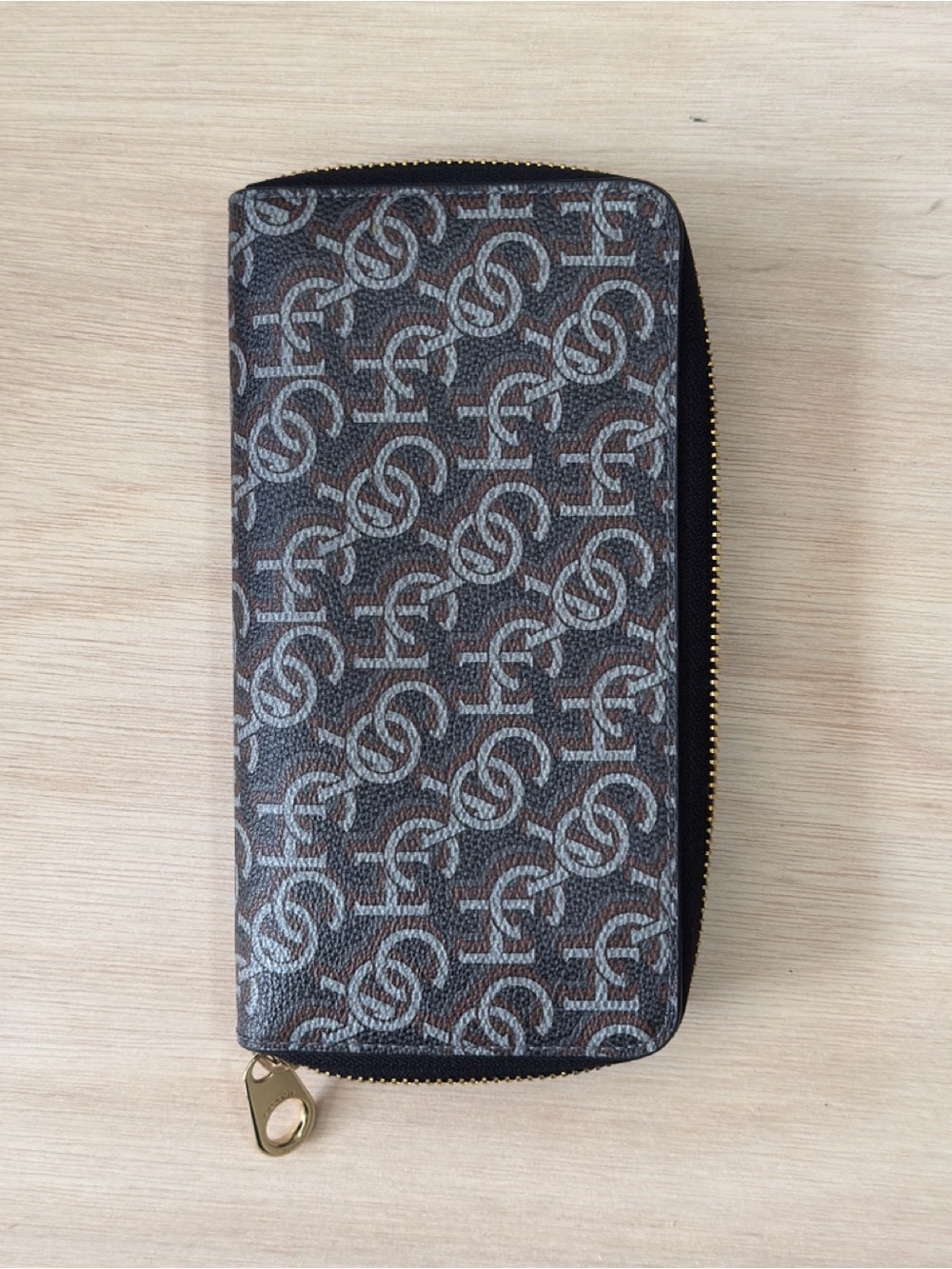Coach Brown & Red Signature Zip around wallet with Gold Hardware